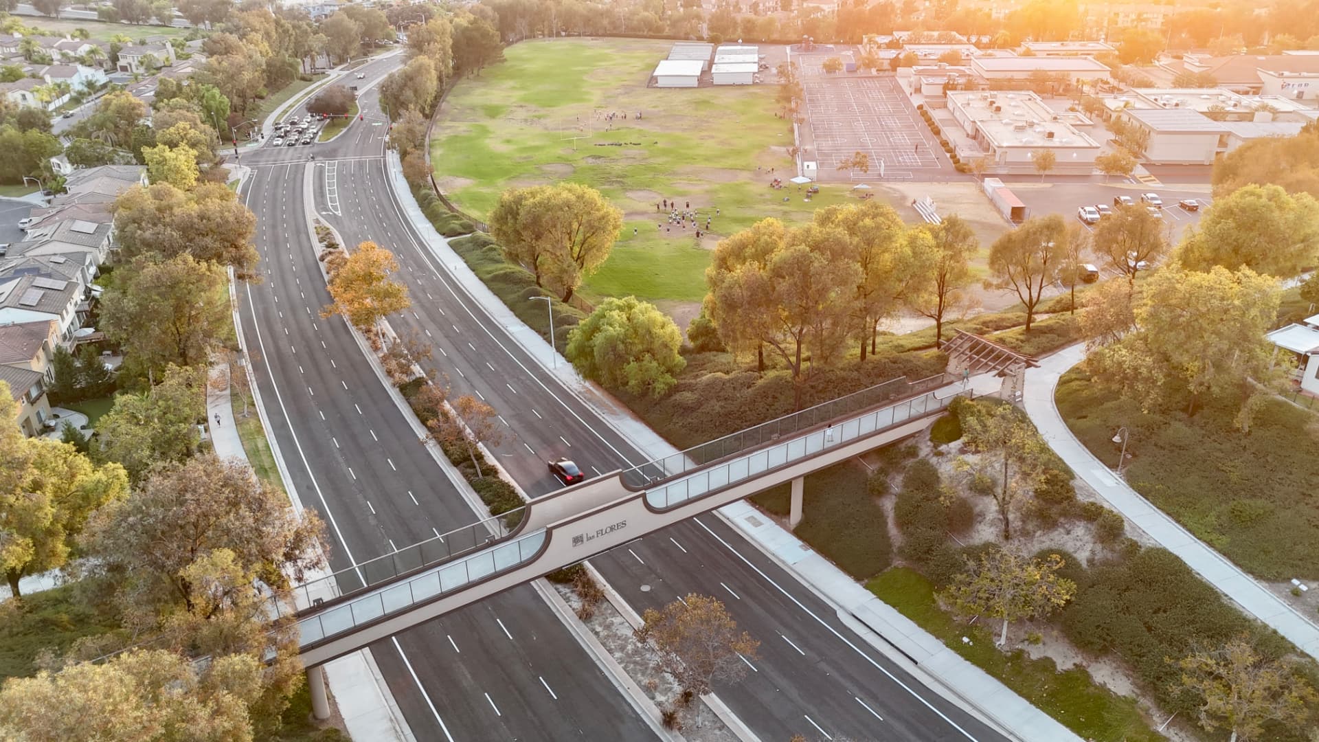 Las Flores pedestrian bridge crossing Oso Parkway toward the school fields